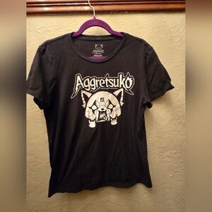 Aggretsuko Sanrio Black Graphic T-Shirt Metal Anime Tee Medium